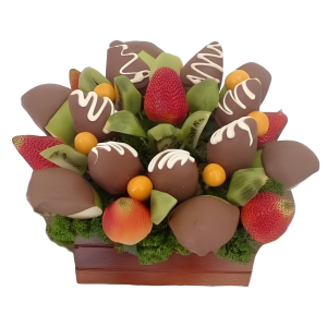 Arreglo de frutas con chocolate y naturales
