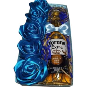 Caja de rosas eternas y cerveza