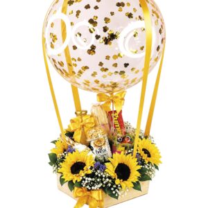 Girasoles, globo y snacks
