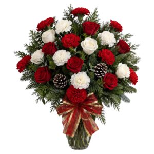 Jarrón de rosas de navidad