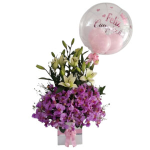 Lirios, orquídeas y globo burbuja