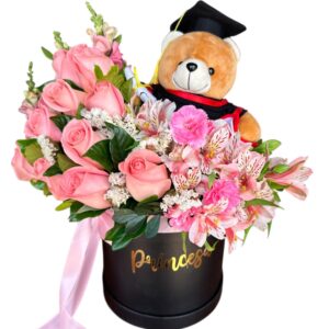 Rosas en caja con peluche