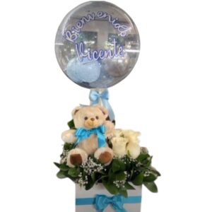 Rosas, peluche y globo para bebé