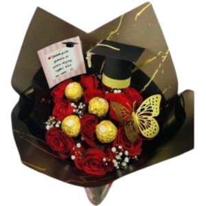 Rosas y chocolates en bouquet de grado