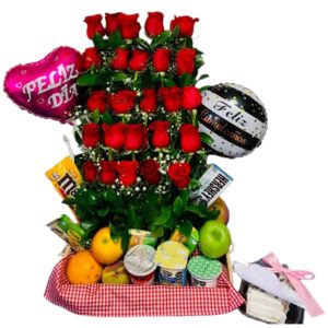 Rosas, desayuno sorpresa y globo