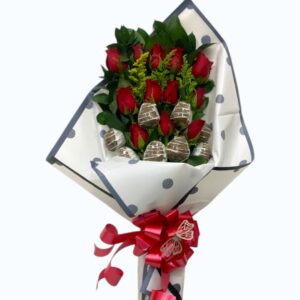 Bouquet de rosas y fresas con chocolate