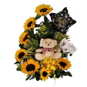 Girasoles, peluche y globo