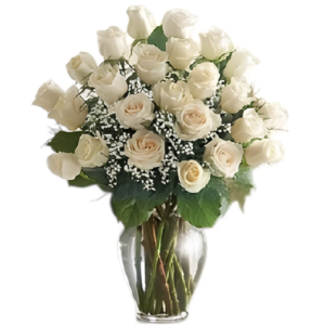 Jarrón de rosas blancas
