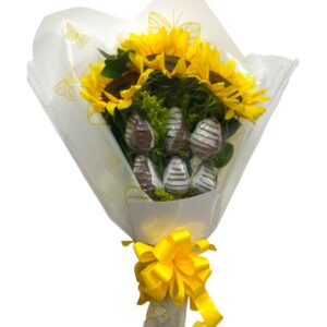 Bouquet mini de girasoles y fresas