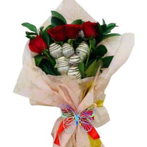 Mini bouquet de rosas y fresas