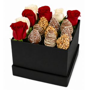 Caja tapizada de rosas y fresas