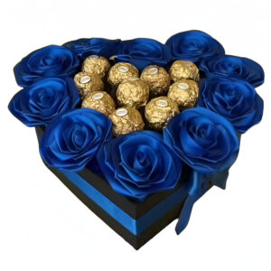 Corazon de rosas eternas y chocolates