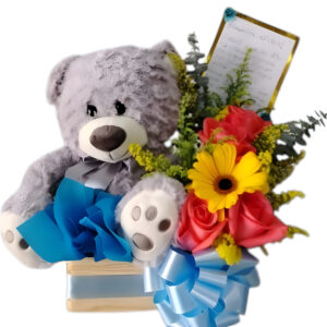 Flores y peluche para bebé